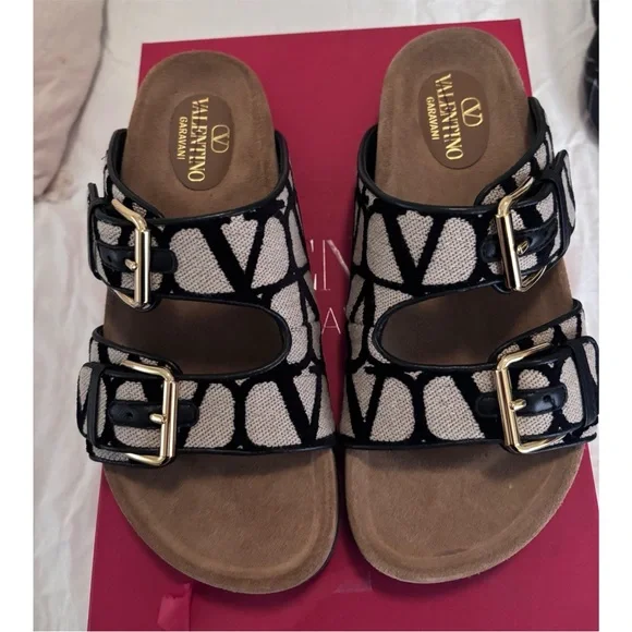 ♥️SOLD!! Valentino FUSSFRIEND SLIDE SANDAL IN TOILE ICONOGRAPHE FABRIC size 38 - Picture 4 of 8